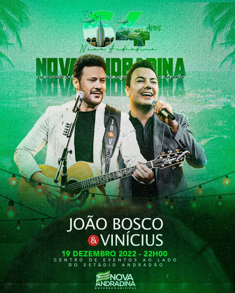 Show com João Bosco e Vinícius acontece hoje em Nova Andradina
