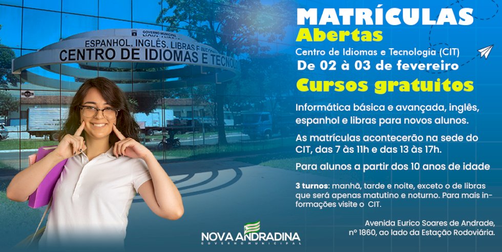 Matrículas para os cursos gratuitos do centro de idiomas e tecnologias começam em fevereiro