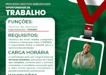 Prefeitura realiza processo seletivo para contratação de visitador do programa criança feliz