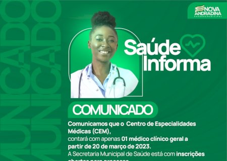 Secretaria de Saúde envia comunicado sobre atendimento no CEM